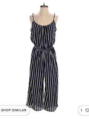 Black and White Striped spaghetti strap pantsuit with elastic waist size M